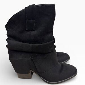 Marc Fisher Radan Foldover Bootie Black Suede Block Heel Ankle Boots US 9